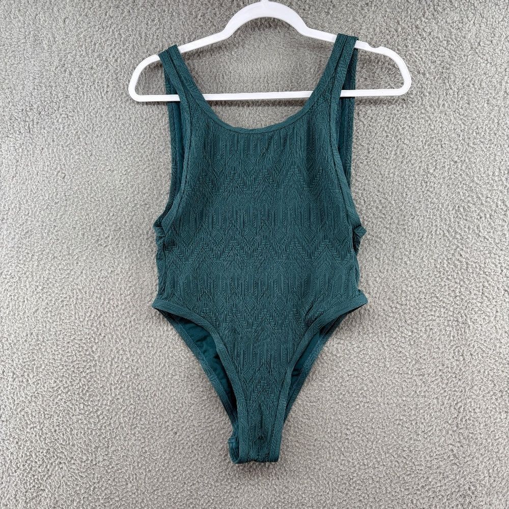 Piha Teal One-Piece Swimsuit low back high cut textured size 6